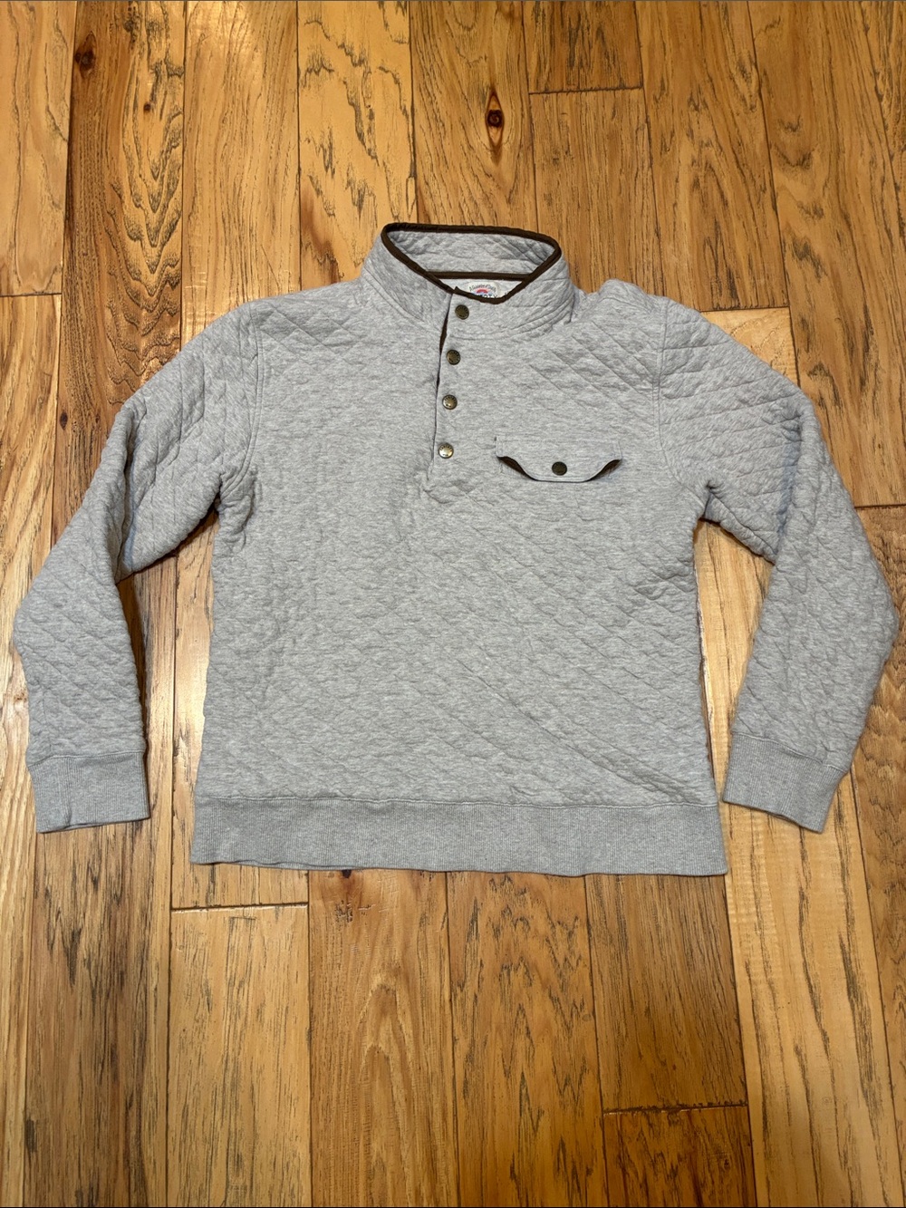 Faherty Light Grey Quilted Zip-Up Pullover with Button Neck